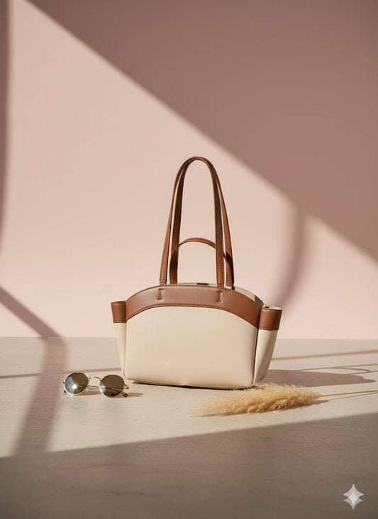 شنطة يد نسائية بتصميم عصري - جلد أصلي بلمسة مميزة - بيچ * جملى
